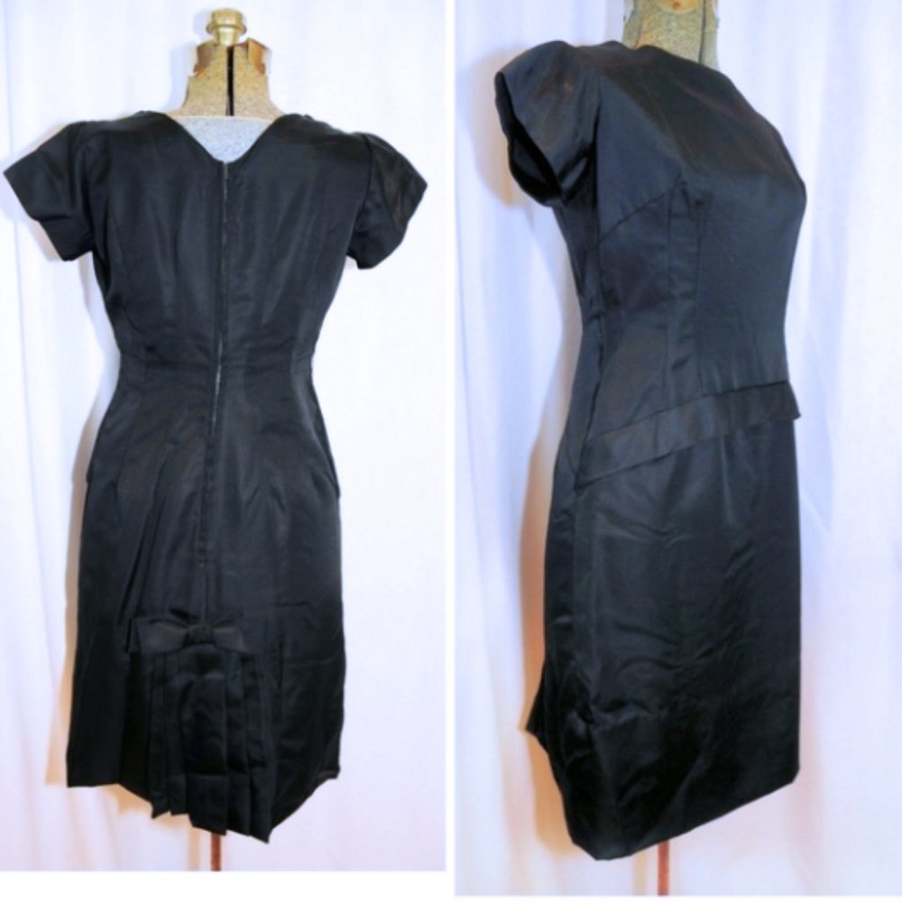 VTG 60's Black Taffeta Sheath Dress Size Small LBD
